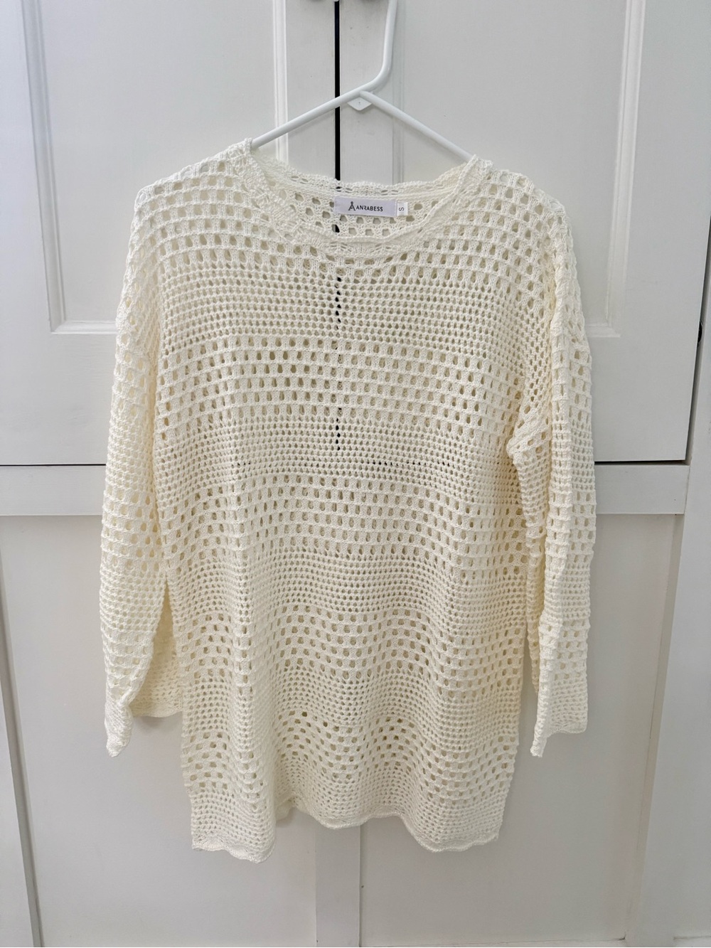 Long sleeve cream crochet beach coverup Small